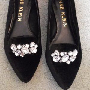 Anne Klein Black Flats With Silver Rhinestones